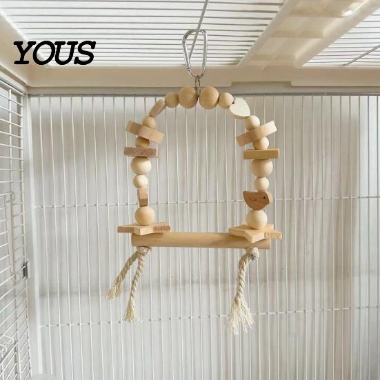 Wood Parrot Toy Hanging Swing Toy, Wooden Bird Perch Stand for Cage, Standing Branch Beads Blocks Chew Parakeet Cockatiel Budgie Macaws