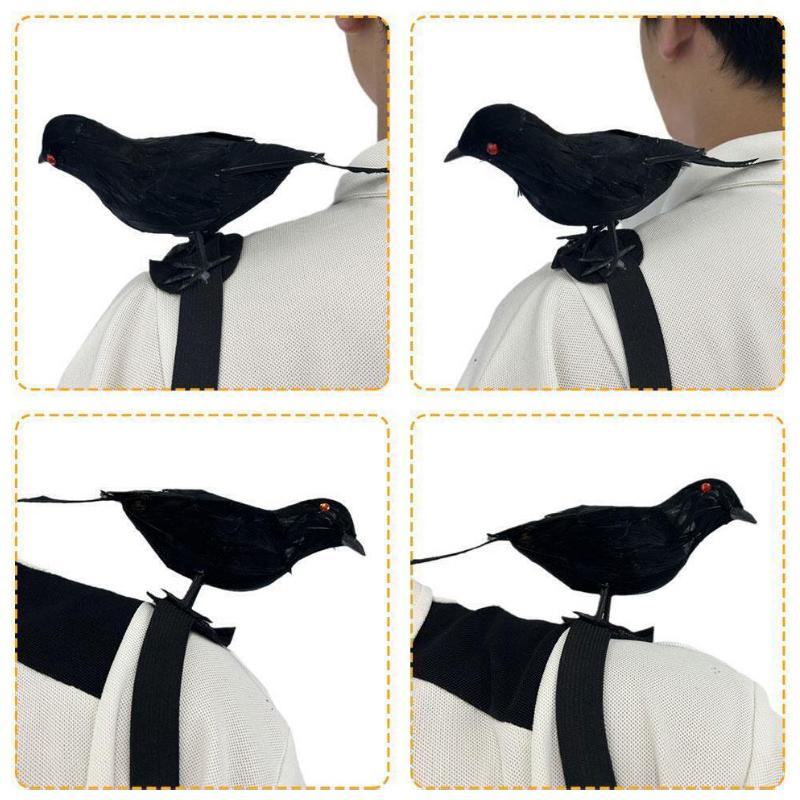 Halloween Simulation Crow Shoulder Crow with Elastic Band Dance Cosplay Costume Accessories Crow Props Holiday Ornaments