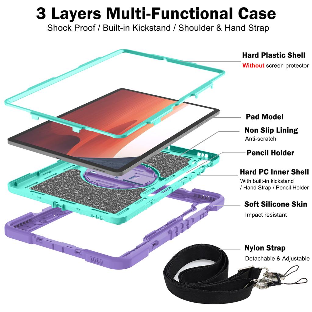 360 Rotating Stand Case For Samsung Galaxy Tab S10 FE Plus 2025 13.1" SM-X620 X626 X626B Silicone+PC Cover With Shoulder Strap