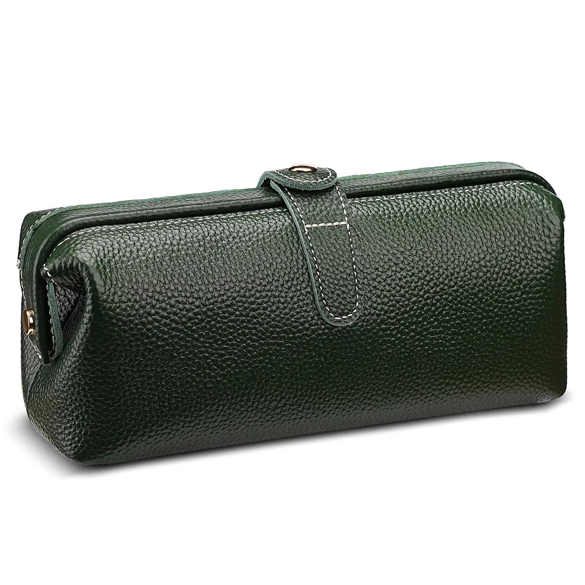 

Retro Crazy Horse Leather Mobile Phone Bag Women Clutch Bag Top Layer Leather Wallet Multifunctional Toiletry Bag for Cosmetics темно-зелений колір
