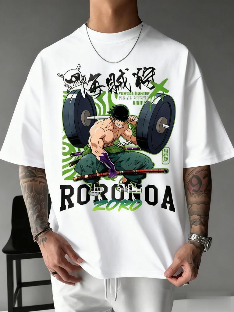 One Piece Zoro Anime Print T-Shirt Herren Damen Baumwolle Kurzarm Grafik-T-Shirt Sommer Mode Übergroß Lässig Fitnessstudio Oberteil Y2k Kleidung