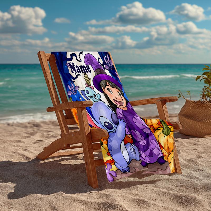 Custom Name Ultra-Soft Beach Towel with Stitch Theme,Ideal for Pool - Camping, Diving - Perfect Travel Essential, Vibrant Beach Towel.