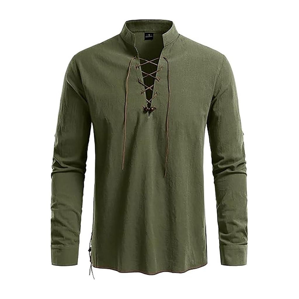 Men's Casual And Fashionable Cotton And Linen Solid Color Round-neck Long-sleeved
