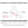 BASSDASH Gants de pêche, 3/4 doigts, UPF 50+, Antidérapants, Unisexe