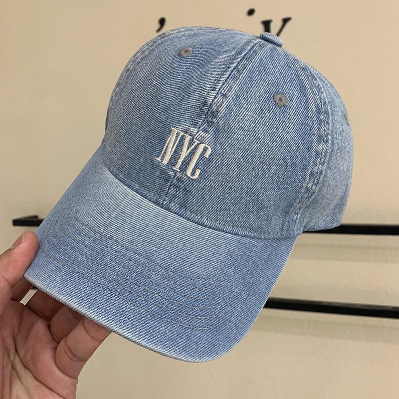 Spring/Summer washed denim embroidered baseball caps for women, fashionable street sun protection baseball caps