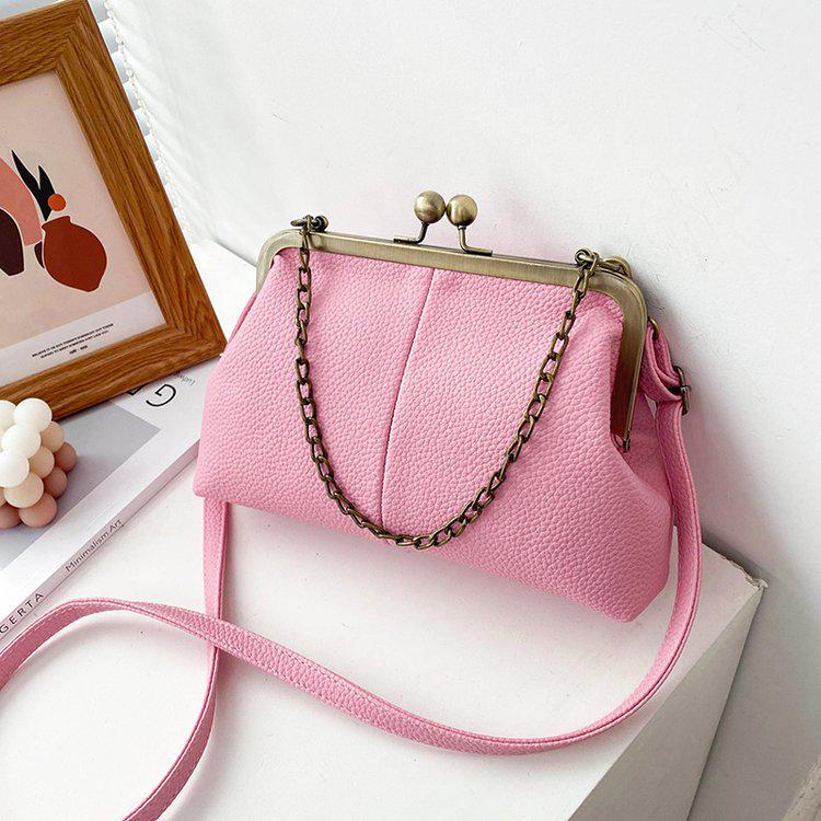 

European & American Lychee Pattern Retro Shell Bag: 2026 Versatile Simple Shoulder & Chain Handbag for Women. розовый