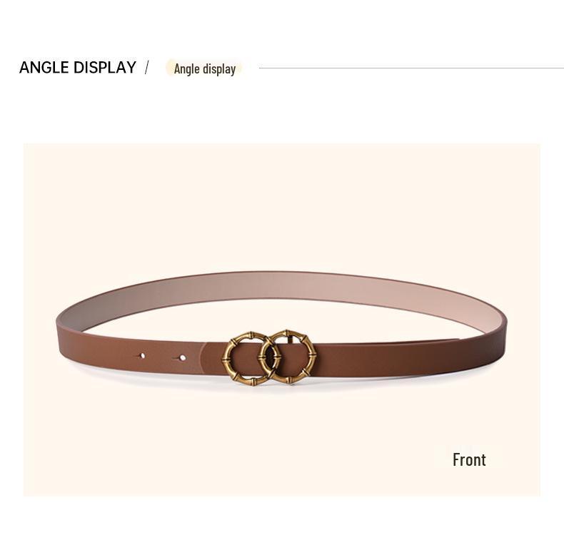 Women's Black Slimming Genuine Leather Belt with Bamboo Buckle