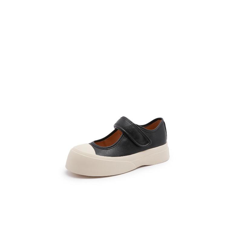 Cowhide Mary Jane women's shoes spring and summer new Velcro platform single shoes retro college style