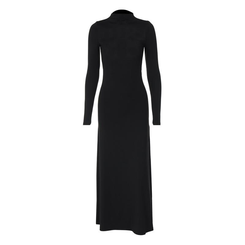 Spring Women's Long Sleeve High Neck Sexy Backless Split Long Dress Fashion Dress