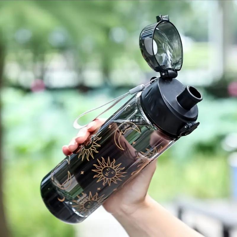 Portable Convenience Large Capacity Cherry Blossom Water Bottle  with Secure Lid & Carrying Rope, High-Quality PC Material
