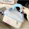 Portable Cosmetic Bag Makeup Storage Bag Organizer with Handle, Pink Blue Polka Dot Design