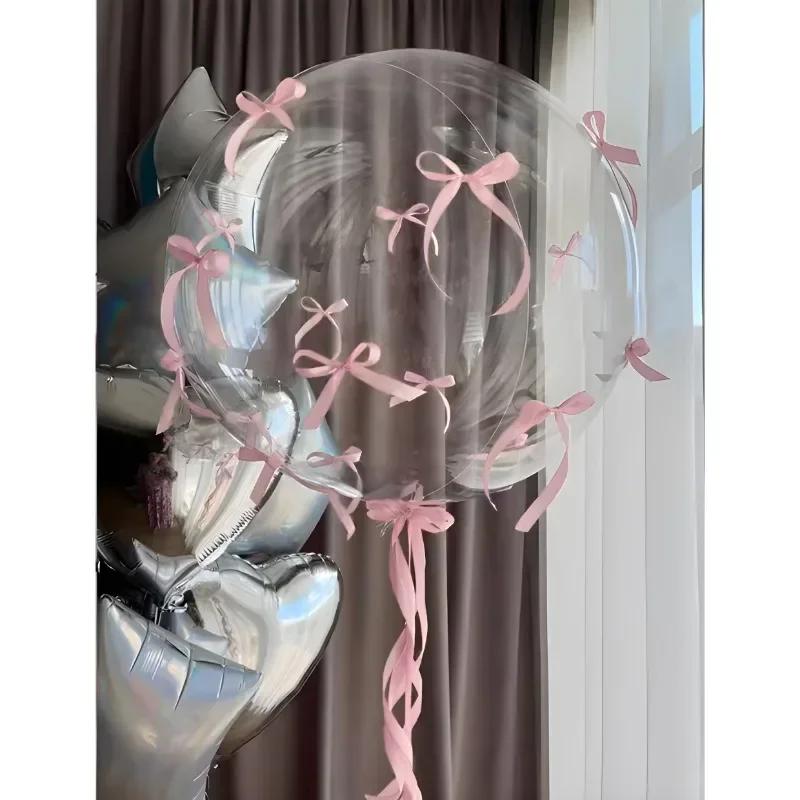 Elegant Transparent Latex Balloon Set with Pink Bows for Valentine's Day, Engagement, and Birthday Celebrations