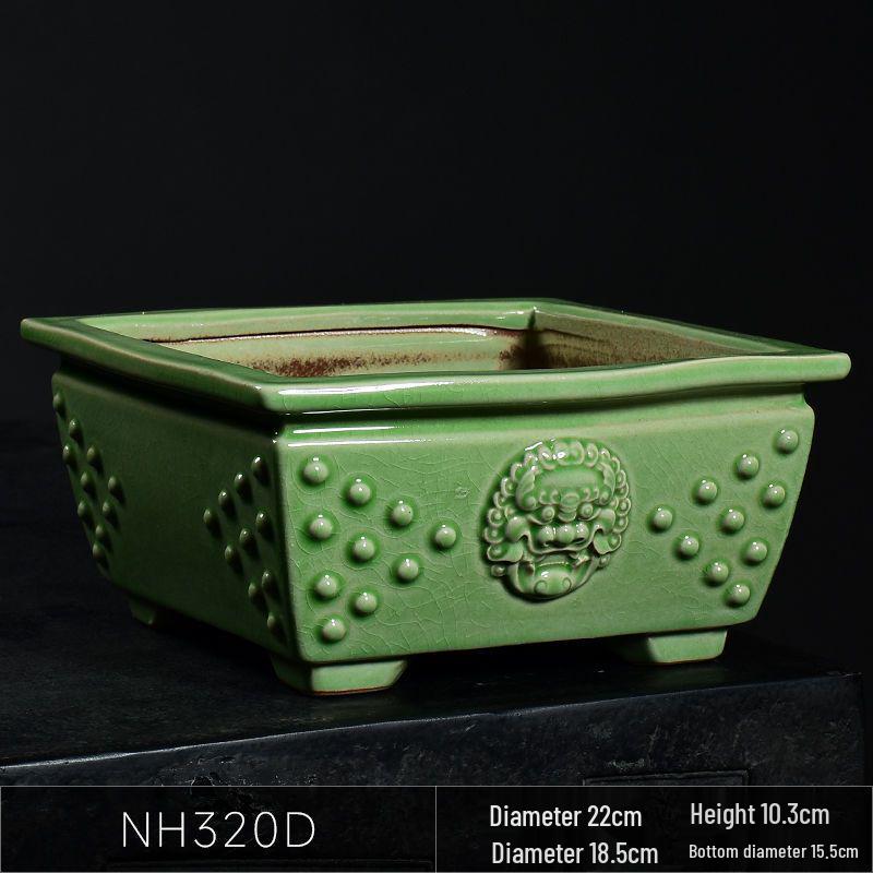 Ceramic Square Bonsai Flower Pot - Large High-Angle, Creative Chinese Style for Green Plants and Orchids