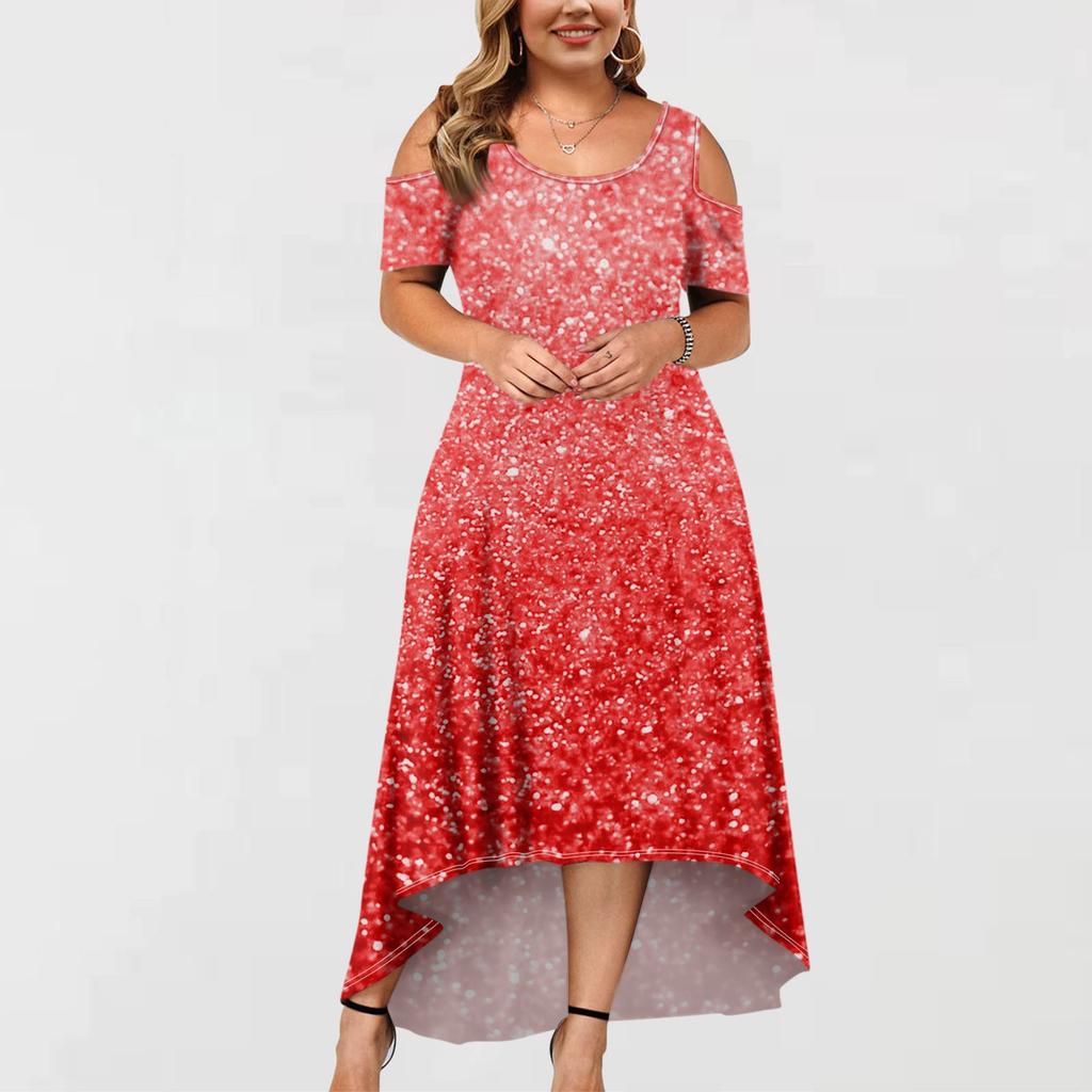 Women's Casual Fashion Printed Dress Round Neck Short Sleeve Pullover Dresses