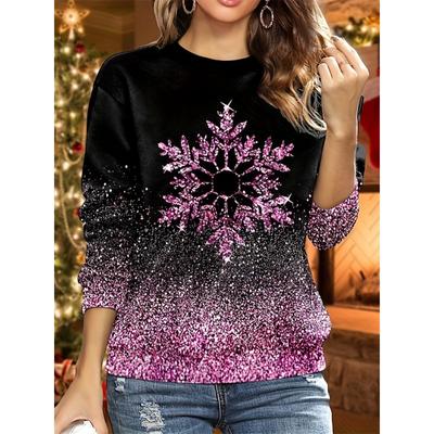 Pink Snowflakes Sweatshirt Soft and Comfortable Long Sleeve Crew Neck Design for Casual Wear - Perfect for Ladies and Girls
