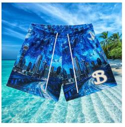 2025 American trendy brand men s summer new printed casual mesh breathable Hawaiian shorts S