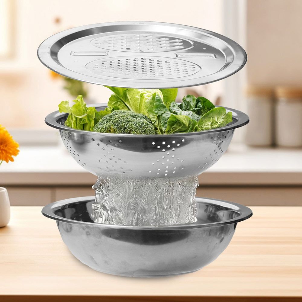 3Pcs/Set with Grater Cover Drain Wash Vegetables Basin 3-in-1 Vegetable Grater Grater Drainer