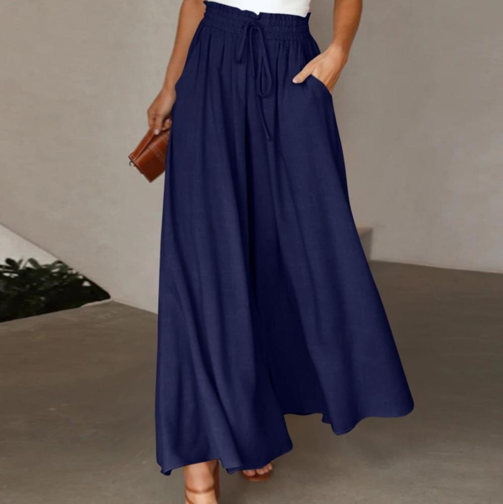 Pantaloni da Donna a Gamba Larga Estivi Culottes Elastici a Vita Alta Fluido Palazzo Pantaloni Ampi Svasati con Tasche