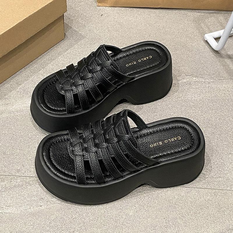 

Женские туфли-шлепанцы на толстой подошве, крутые, для улицы, лето 2025, новый темперамент с тонкими ремешками, модные, в европейском и американском стиле 40 чёрный