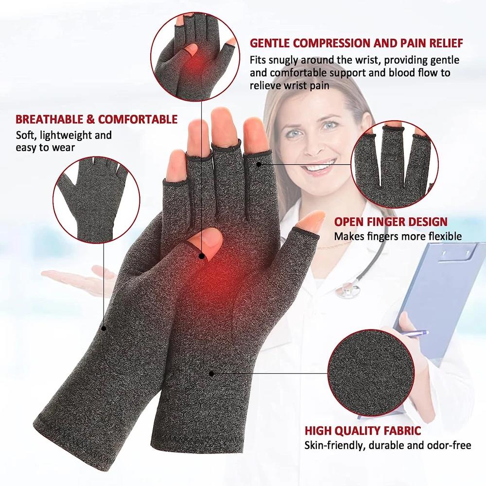 2Pair Arthritis Gloves Women Men Carpal Tunnel Rheumatiod Tendonitis Fingerless Hand Thumb Compression Gloves 6