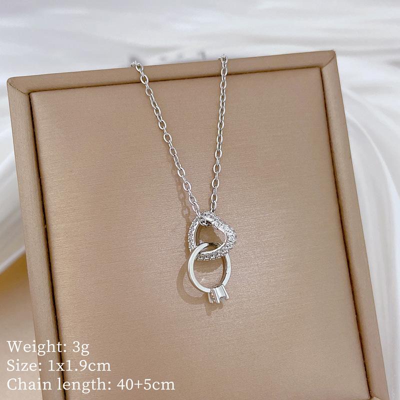 Love Ring Exquisite Light Luxury Temperament Gorgeous Full Diamond Necklace Female Versatile Collarbone Chain Titanium Steel Chain
