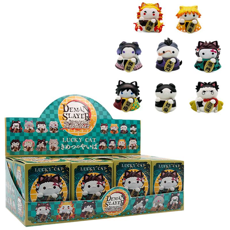 Demon Slayer Lucky Cat Anime Figure Blind Box Rengoku Tanjiro Inosuke Kawaii Cute Model Toy Desktop Car Ornaments Birthday Gift