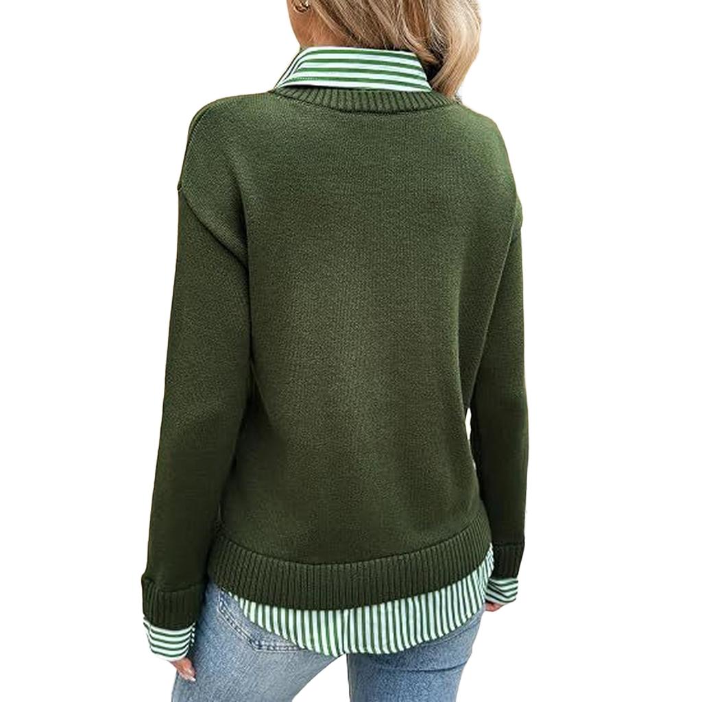 Women's Striped Knit Pullover Sweater Loose Fit Long Sleeve Casual Top