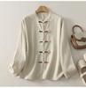 Women's Casual Loose-Fit Cotton Linen Long Sleeve Shirt with Stand Collar & Frog Buttons - New Chinese Style
