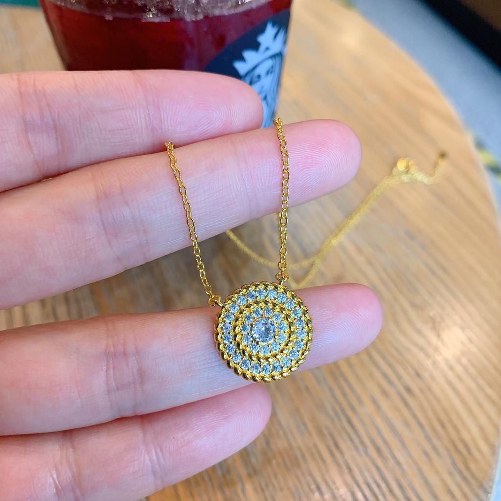 European and American Yellow-gold Stud Earrings Women's Light Luxury Pendant Collarbone Chain Women's Full Diamond Round S111 Silver Needle Earrings