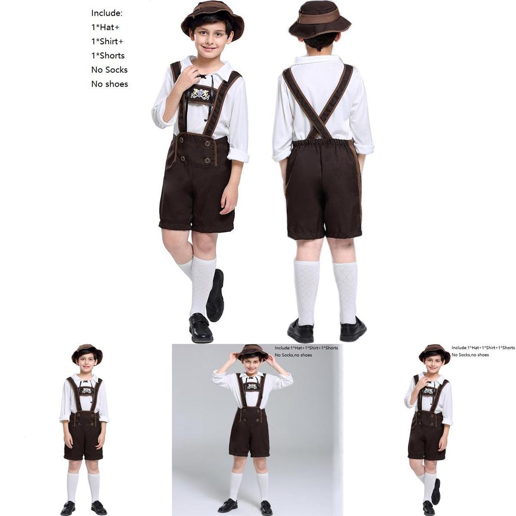 Elegant Children's German Oktoberfest Stage Costume With Hat For Halloween Cosplay