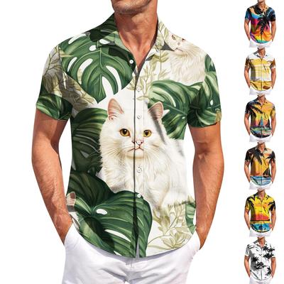 Herrars vardagsskjorta med korta ärmar, slim fit, stiligt herrplagg med hawaiianskt tryck