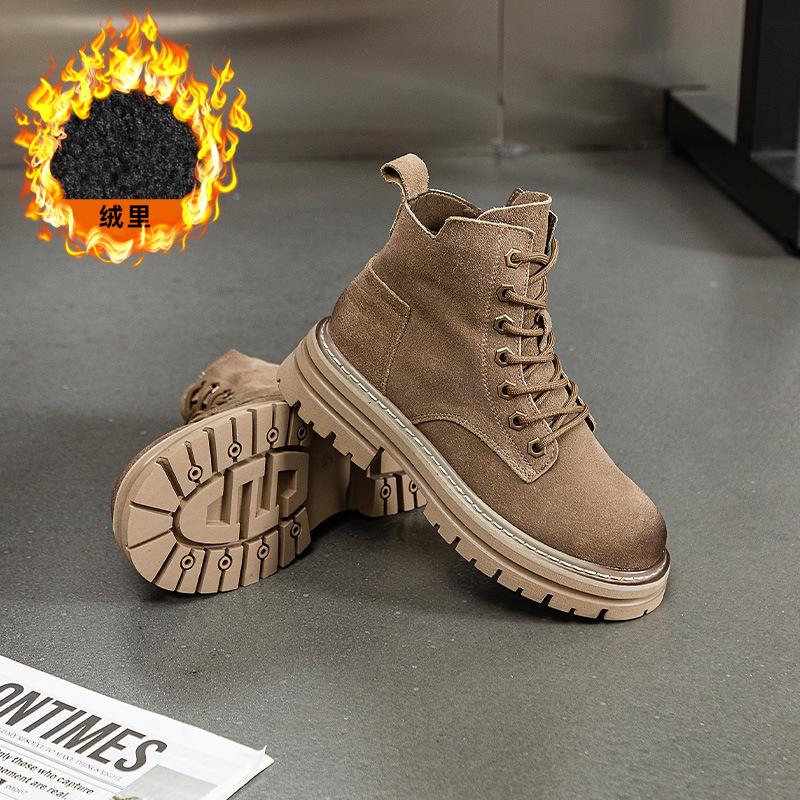 Thick-soled Martin Boots Women's Autumn and Winter New Cotton Retro Rhubarb Boots Genuine Leather Short Boots British Matte Locomotive Boots