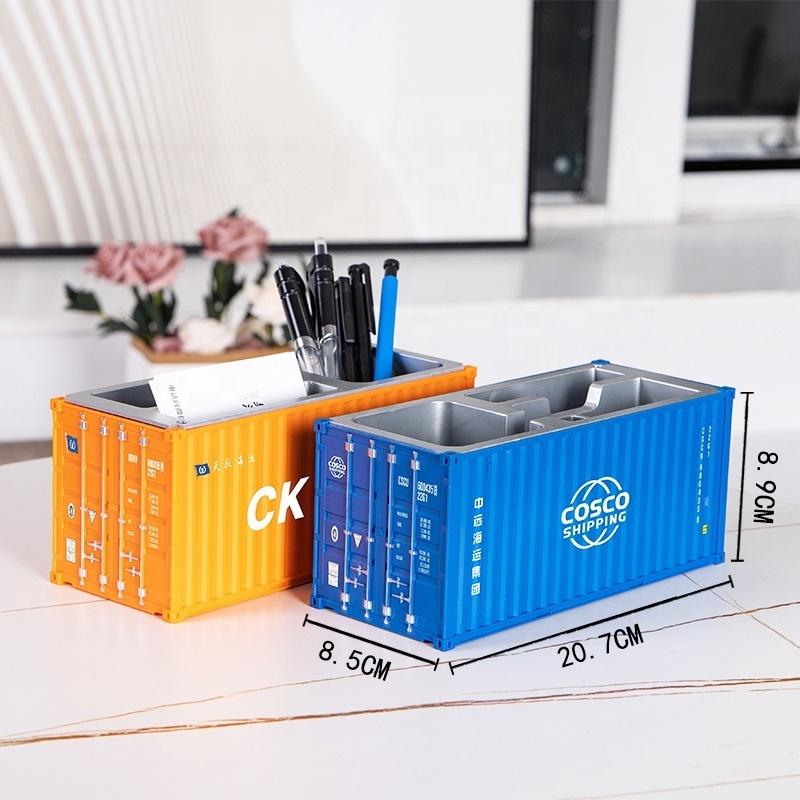2025 Mini Pencil Holder Shipping Cargo Shape Container Desk Top Pen Holder Storage Box for Office Gifts Custom Folders