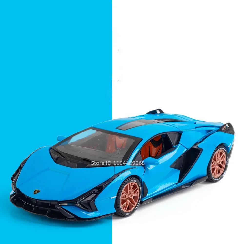 1:24 Scale Lambor Revuelto FKP37 Car Model Toy Metal Diecast Sound Light Pull Back Simulation Cars Models for Boys Collection
