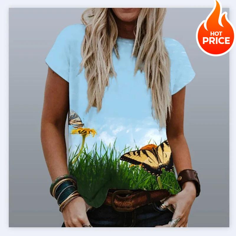 Summer T-shirts Butterfly 3d Print Streetwear Women's Casual Fashion Oversized O-neck T Shirt Y2k Female Girl Tops Tees Clothing