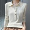 Women's Slimming Knit Wool Polo Collar Top with Pockets - Spring Style