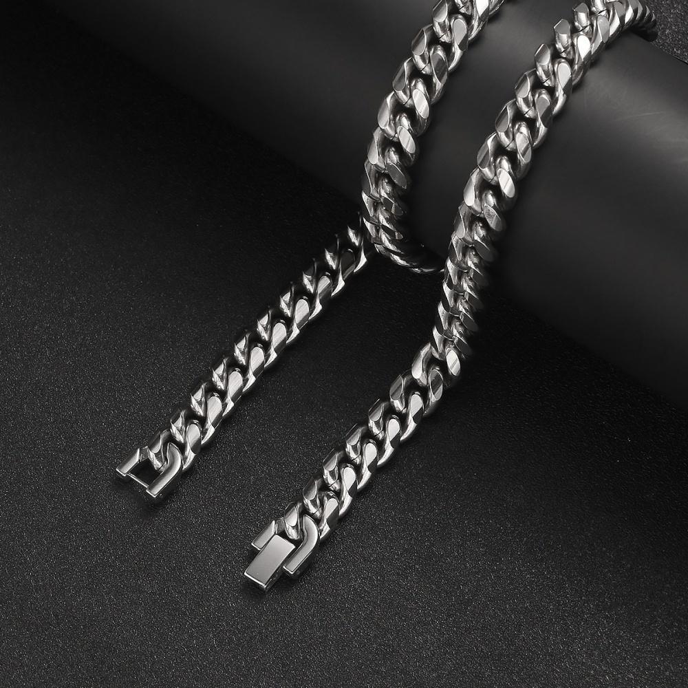 Hip Hop Thick Cuban Chain Men Necklace Silver Color Vintage Stainless Steel Jewelry Fashion Plate Buckle Accessories