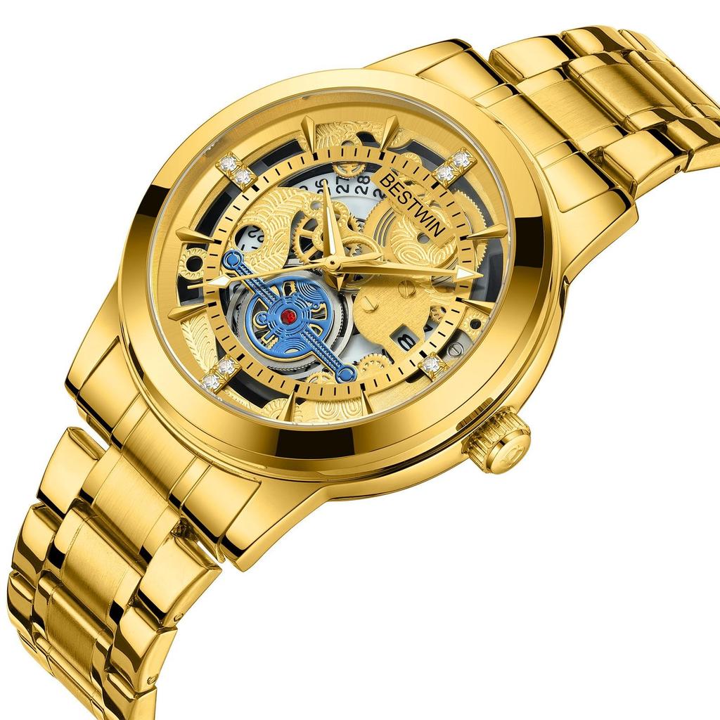 Men's Watches Original Quartz Watches For Men Skeleton Dial Waterproof Luminous Date Watches Luxury Men Stainless Steel Wristwatch
