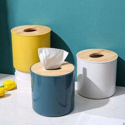 Toilettenpapierbox mit Holzdeckel, runde Taschentuchbox, einfarbig, Serviettenhalter, schlicht, stilvoll, für Zuhause, Auto, Seidenpapierspender