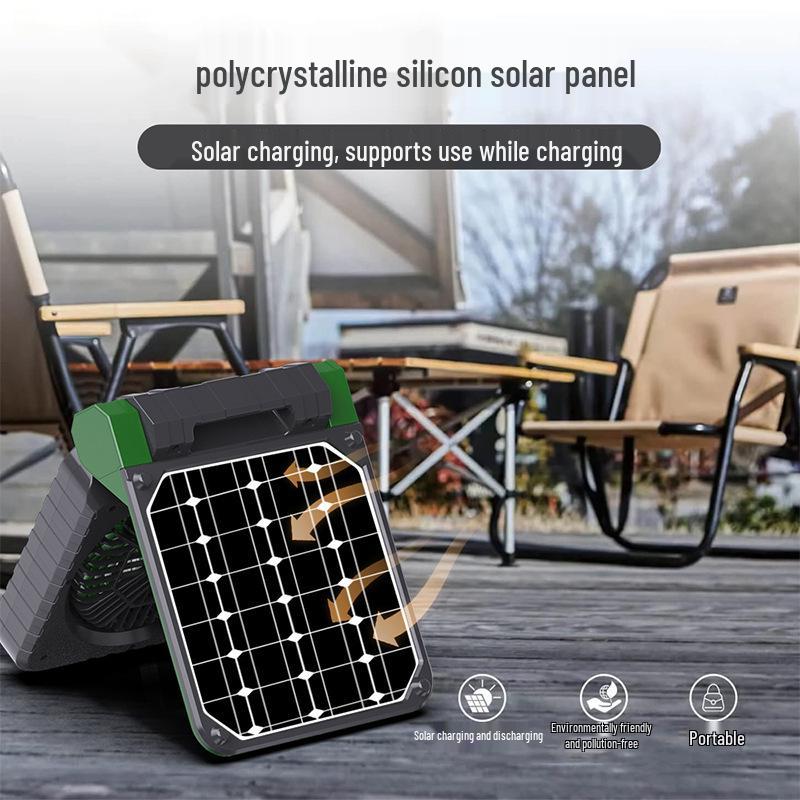 Solar-Powered Portable Camping Fan with USB Charging and LED Light