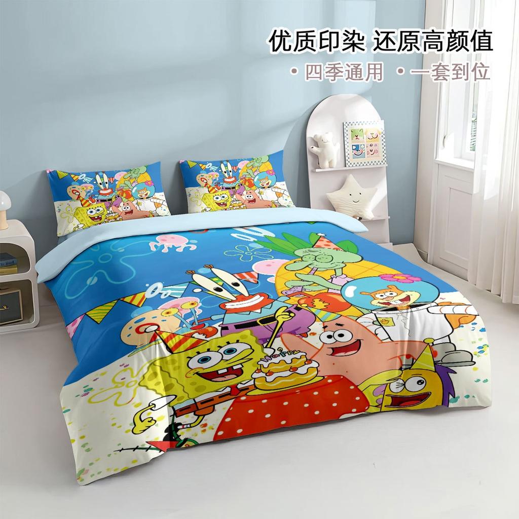 3D Hot Sale Multiple Sizes SpongeBob SquarePants Cartoon Print Bedding Set Adult and Kids Bedding Set Luxury Gifts