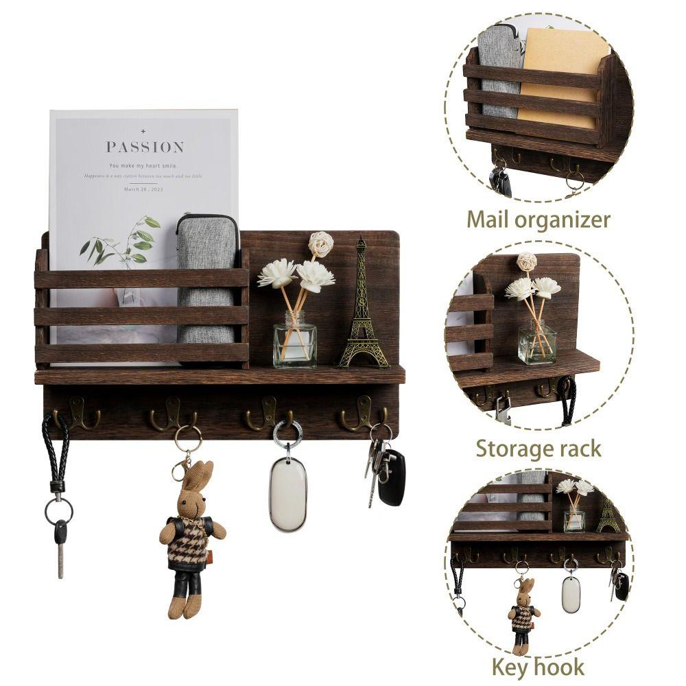 Home Decor Wood Key Holder Clear Texture Retro Style Mail Organizer Wall-mounted Thickening Wall Mount Entryway
