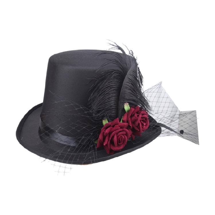 Steampunk Victorian Mini Top Hat Gothic Flower Feather Hat Halloween Cosplay Costume Party Hat for Womens Men Gift
