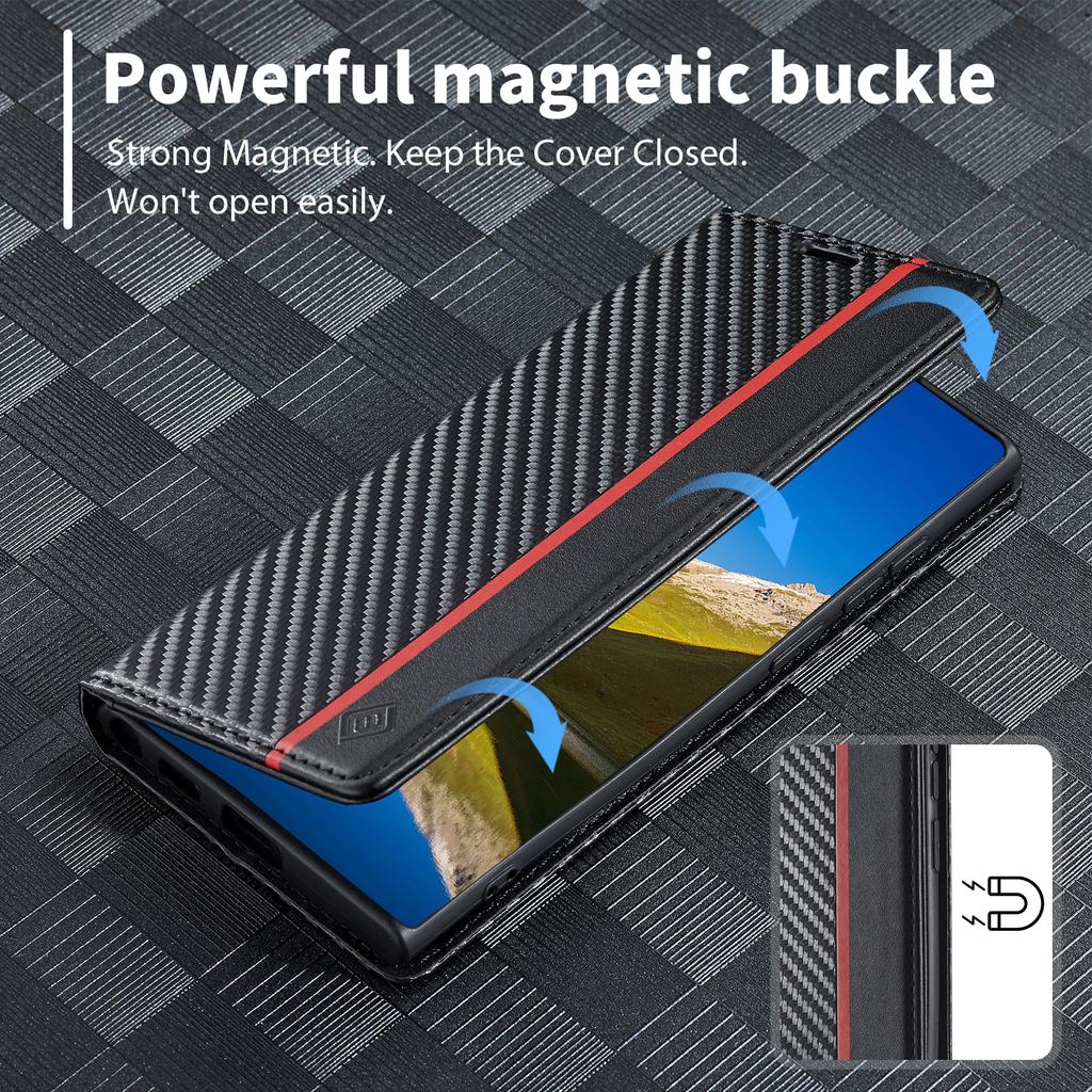 Carbon Fiber Leather Case for Samsung Galaxy S23 S22 Ultra S21 S20 FE S10 S9 S8 Plus Note20 Business Flip Card Slot Wallet Cover