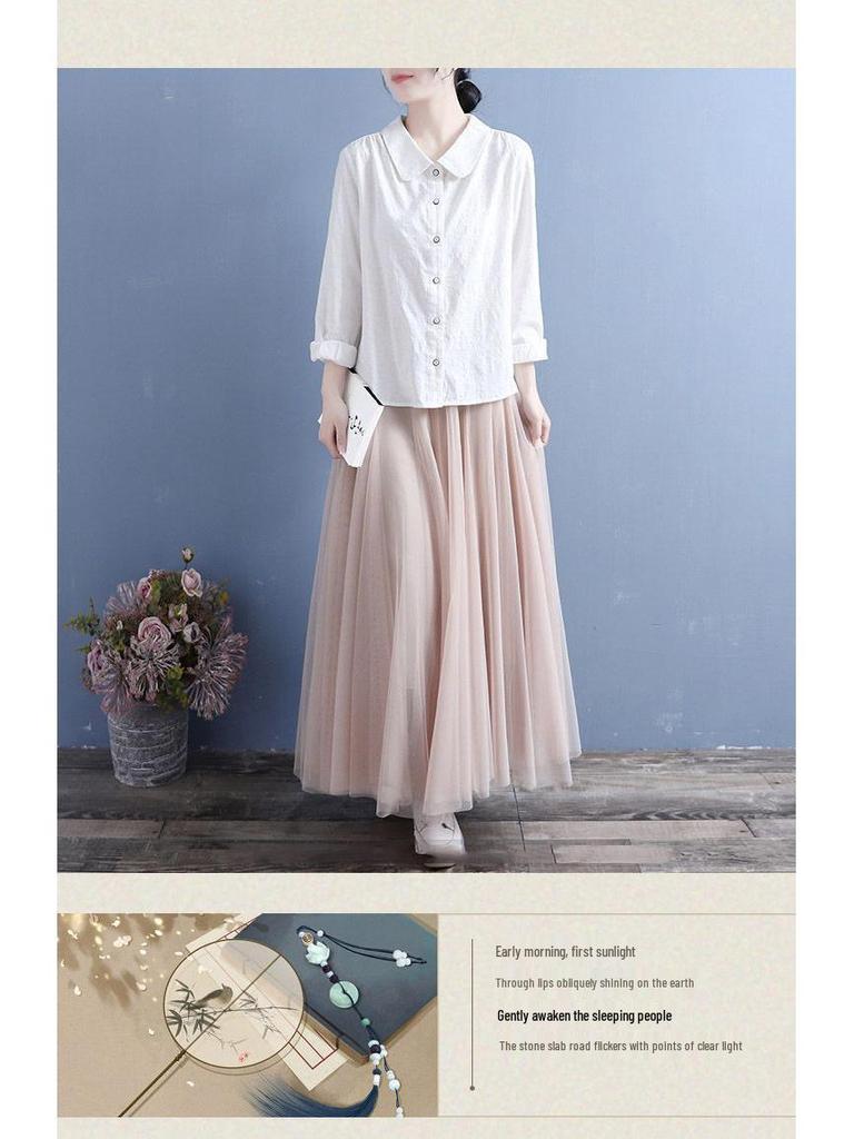 2024 Spring Women's Cotton Linen Long-Sleeved Casual Shirt