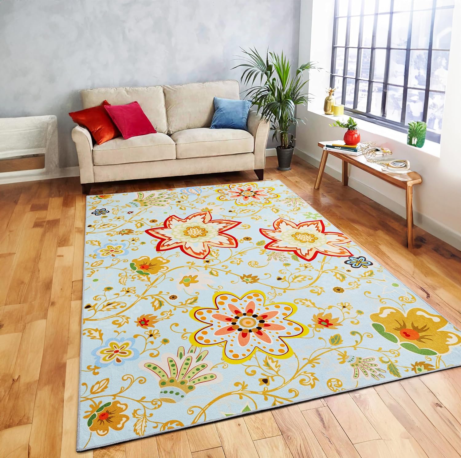 

NOAHAS цветочный черный ковер для спальни моющиеся ковры нескользящий мягкий коврик для гостиной устойчивый к пятнам коврики для прихожей 122x183cm синий