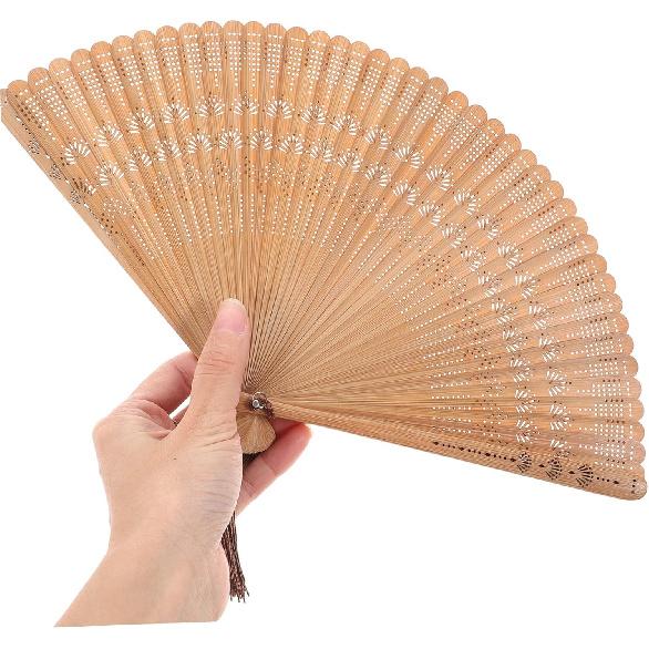 Garneck Bamboo Hand Fan - Art Silk Decorative Folding Fan - Eastern Style Carved Elegant Hand Fan - Handfan Gift for Birthday Dancing Wedding Party
