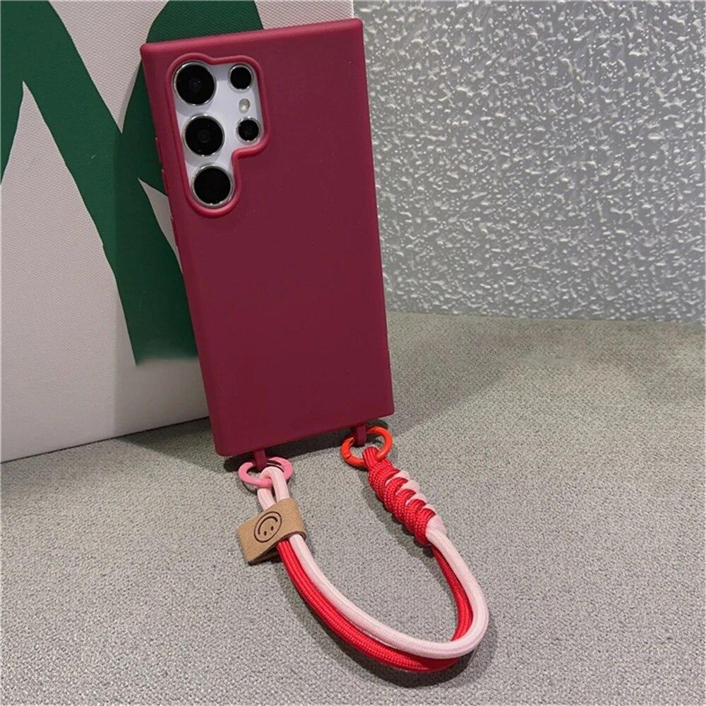 Crossbody Braided Lanyard Rope Case For Samsung S24 Ultra S23 FE S22 S21 Plus S20 FE A15 A05 A35 A55 A54 A34 A33 A53 A73 A52 A72 Soft Cover