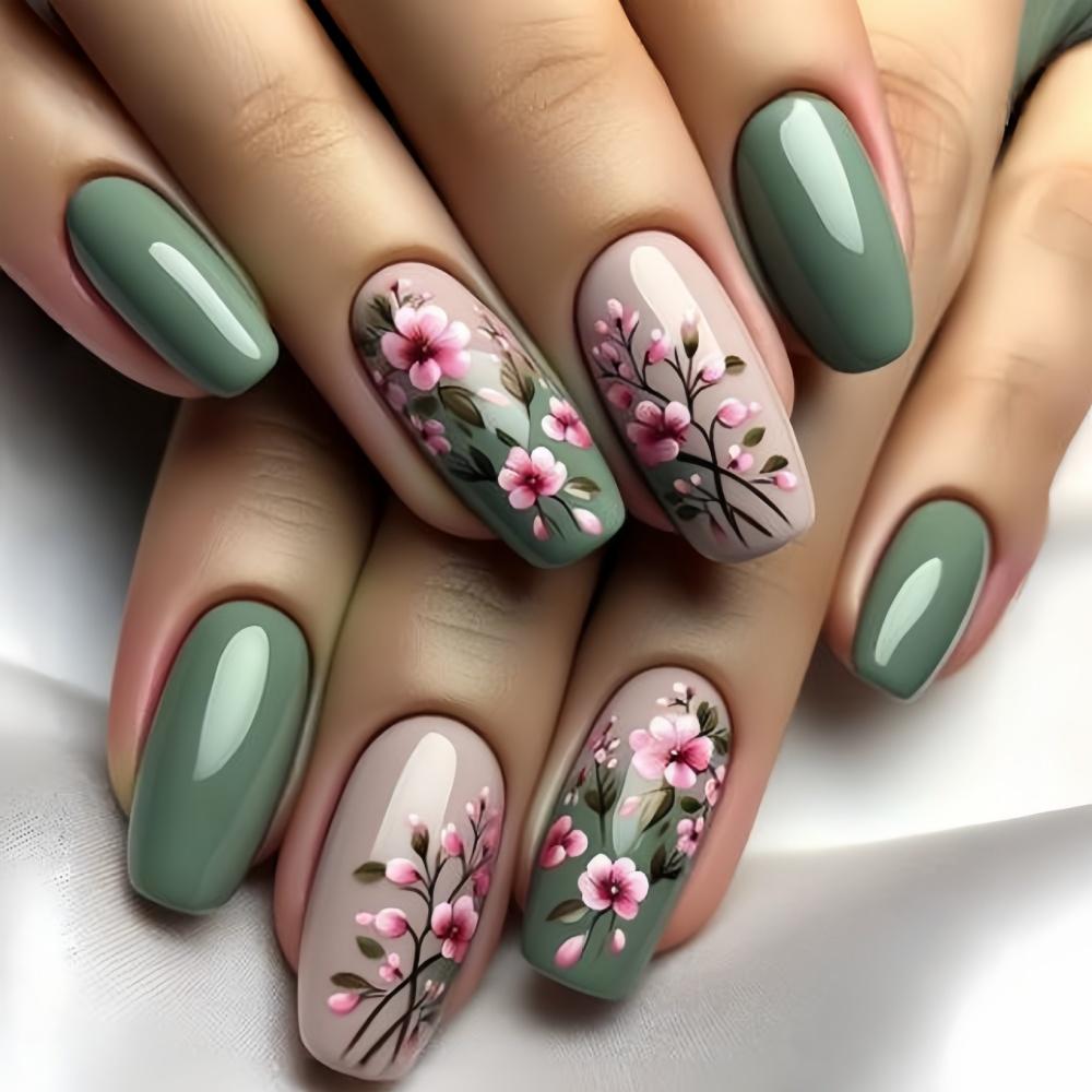 24 Piezas Diseño de Perlas Longitud Media Ballet Cobertura Completa Cuadrado Uñas Postizas Puntas de Uñas Falsas Set de Manicura