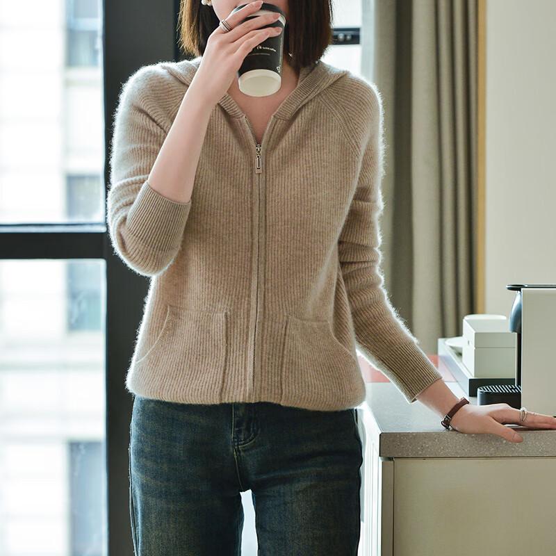 Fanzhen Women's 100% Wool Thickened Hooded Cardigan